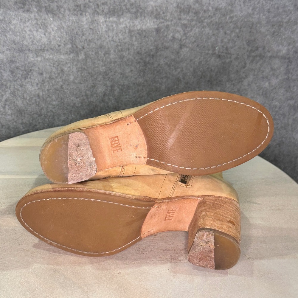 Frye Addie Double Zip Sand Tan Leather Ankle Boots Block Heel Women's Size 7.5 B - Picture 7 of 12